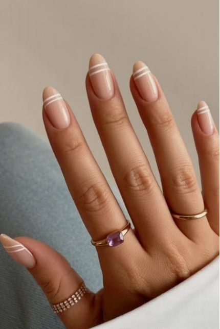 Ten and Out nail art - Double Line French